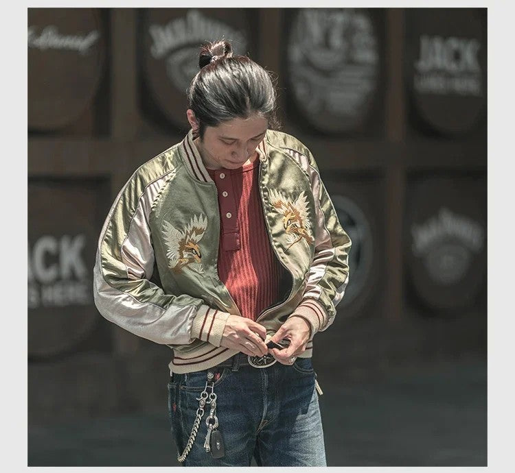 Non Stock Suka Reversible Souvenir Jacket Embroidered Sukajan Baseball Outerwear