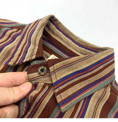 Amikaki Ethnic Style Men's Pure Cotton Colorful Stripes Shirt Loose Ancient Cargo Long Sleeved Shirt Jacket With Chest Pocket