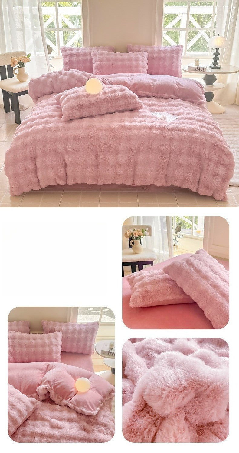 New Rabbit Fur Thickened Milk Velvet Duvet Cover Set Machine Washable Soft SkinFriendly Warm Bed Sheet for Home and Hotel ?? ???