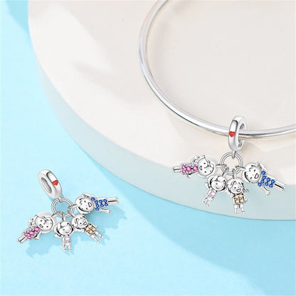 925 Sterling Silver Mom Dad Son Daughter Core Family of Four Pendant Charms Fit Original Charm Bracelets Women DIY Jewelry Gift
