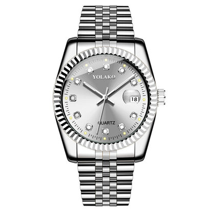 Watches for Women Simple Casual Student Fashion Quartz Diamond-Encrusted Steel Band Calendar Gold Set Men's Watch Couple