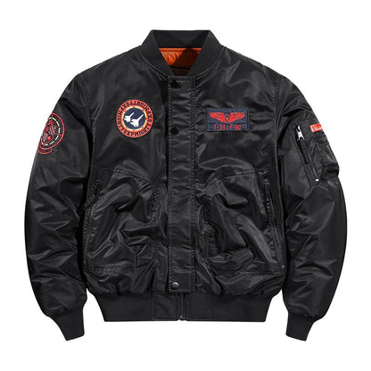 Unisex Winter Thicken Warm Bomber Jacket Air Force Style Flight Parkas Coat with Cotton Embroidery Casual Outwear for Men