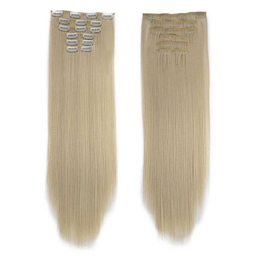 16 Presilhas em Extensões de Cabelo 60cm de Comprimento Liso Sintético Loiro Preto Peças de Cabelo Resistente ao Calor Cabelo Falso 6 Peças/Conjunto