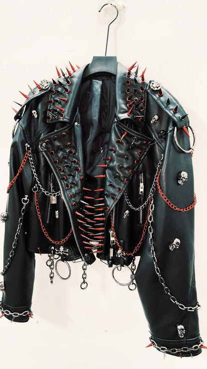 vintage Leather jacket Gothic Leather jacket Punk Leather jacketoversizeLeather jacket Rivet Leather jacket skull Leather jacket
