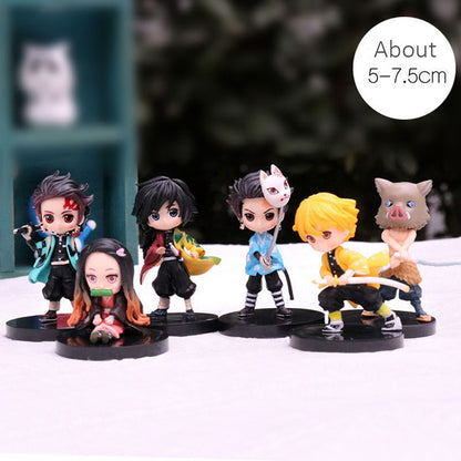 BANDAI Q Posket Boneco Atacado Demon Slayer Mini Estatueta 6pçs/12pçs/Conjuntos Kimetsu No Yaiba Pequenos Bonecos de PVC Decoração de Mesa