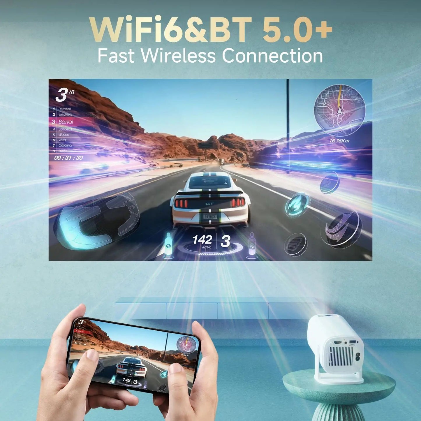 Mini Projetor Inteligente 2026 Android 14 WiFi6 BT 5.0 Suporte 4K 1280*720P Smart Home Cinema Projetor Portátil para Exterior