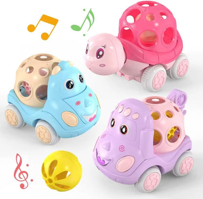 Baby Toy Car Rattle - Press & Go Friction Powered Truck, Soft Rolling Cars for Toddlers 1-3 Perfect Birthday Gift for Girls Boys