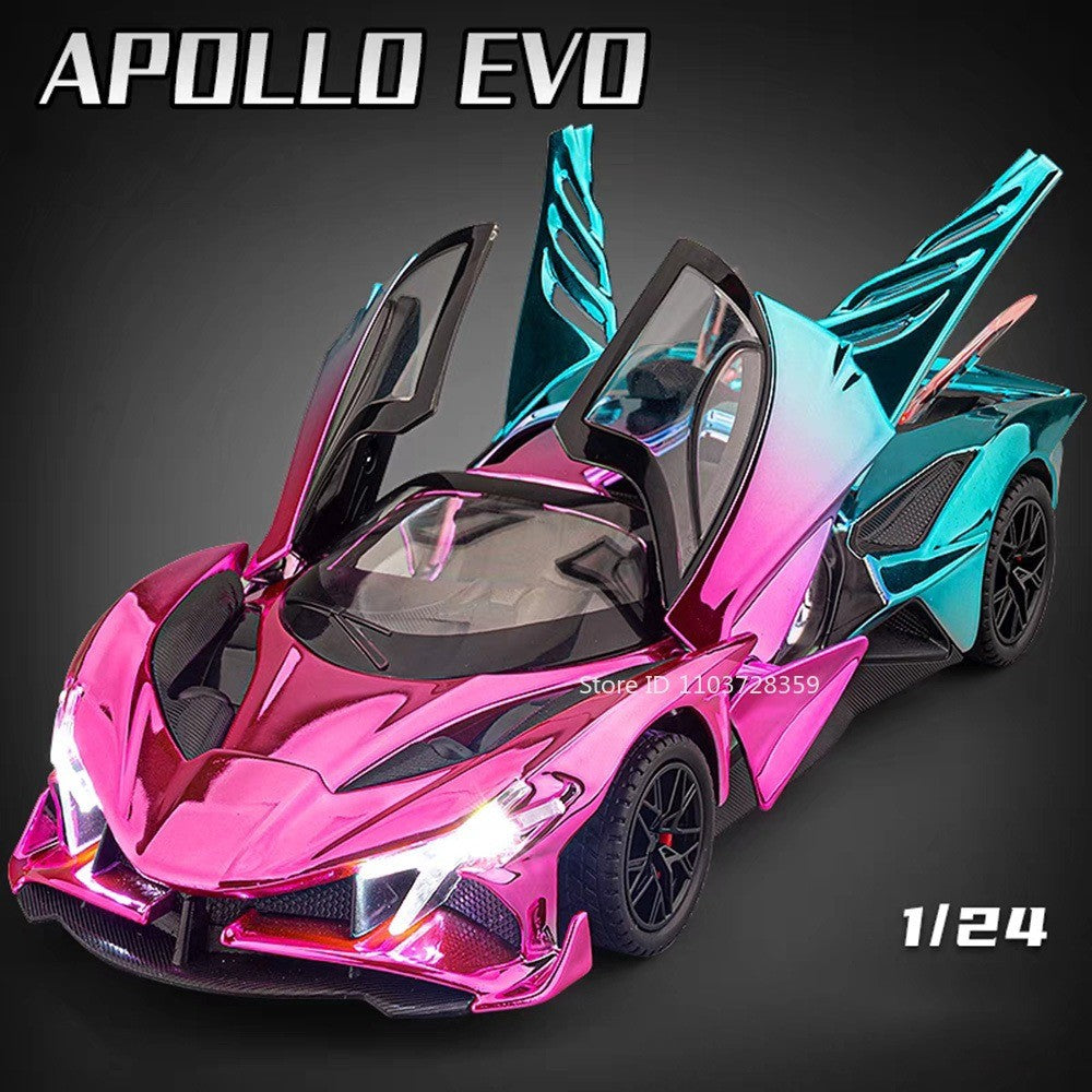 1:24 Apollo EVO Miniatura Carro Esportivo de Brinquedo Liga Fundido Som Luz Portas Abertas Fricção Supercarro Presentes para Crianças