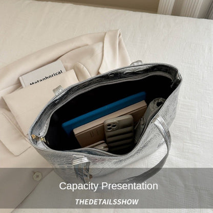 Fashion Casual Women Shoulder Bags Silver Gold Black Crocodile Handbag PU Leather Female Big Tote Bag Ladies Hand Bags Sac