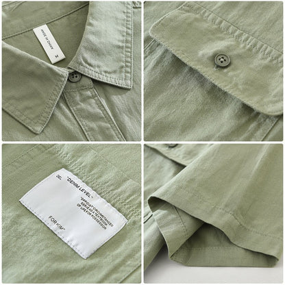 Men's Short Sleeve Cargo Shirt Streetwear Summer Loose Fit Workwear Shirt with Chest Pocket Breathable Cotton Daily Outfits Tops