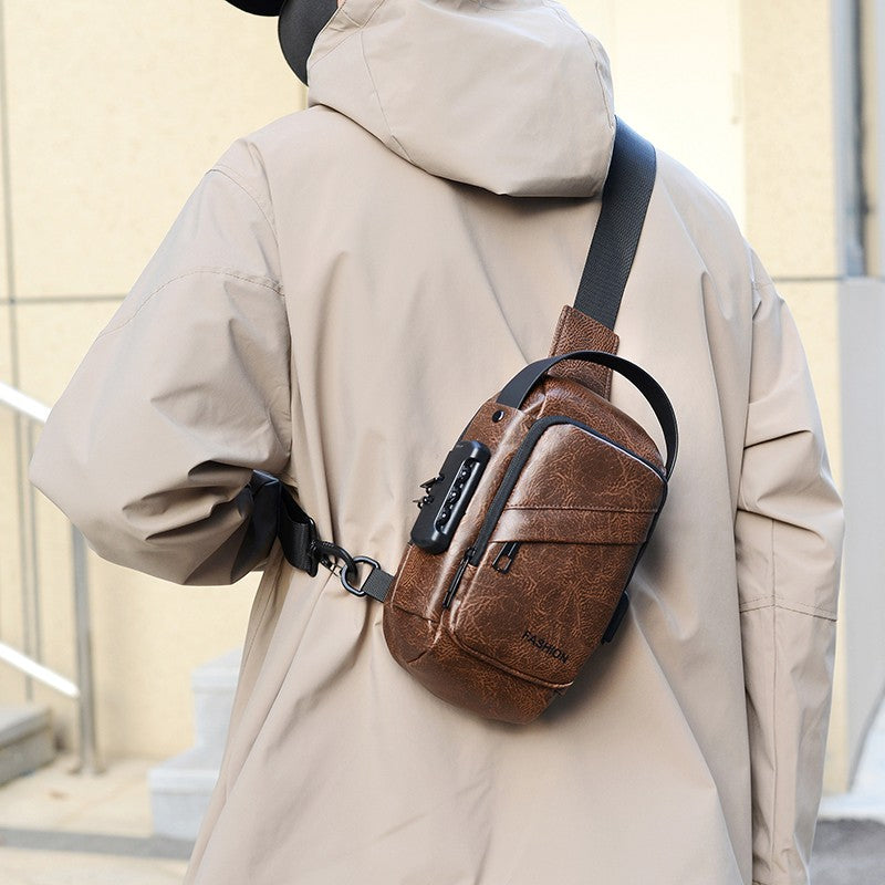 Men's Anti-Theft Crossbody Bag USB Charging Port Travel Chest Bag Waterproof Shoulder Messenger Bag for Outdoor Sports