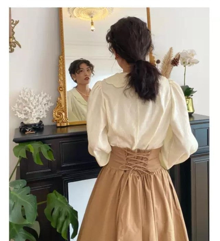 Autumn Outfit Set Women's 2023 New Court Sle Retro irt Versatile Mid-Length A-Line  Skirt for Pear aped Body