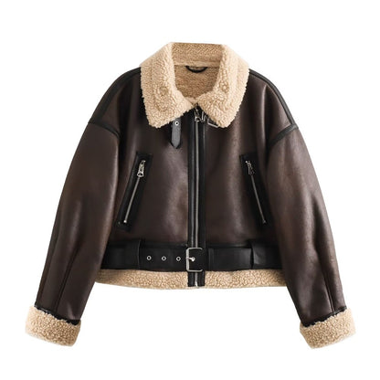 2024 Autumn/Winter New Product Casual Women's Wear Flip Collar Fur Integrated Loose and Versatile Short Jacket Coat