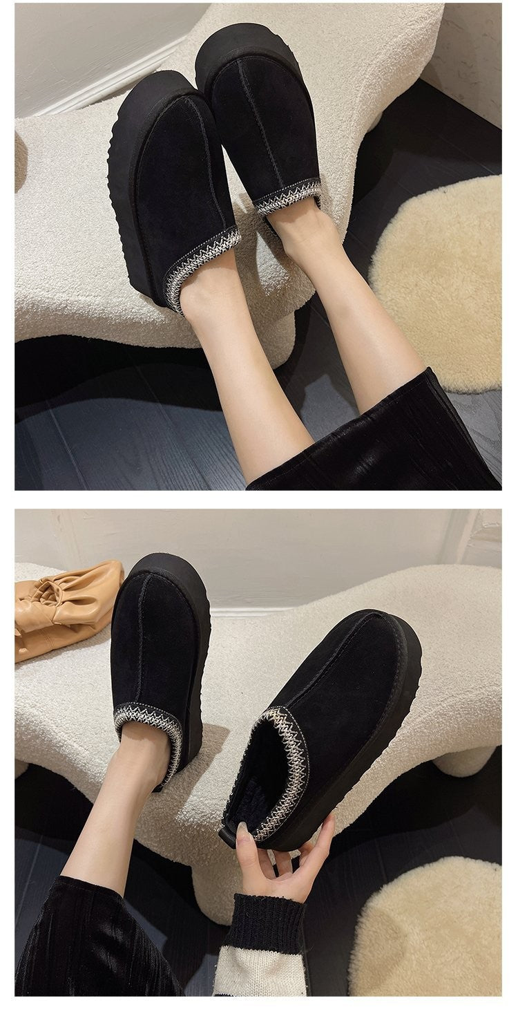 Snow Boots for Women 2024 Winter New Cashmere Warm Platform Without Heel-covered Hair Half Slipper Cotton Shoes for Women Q426