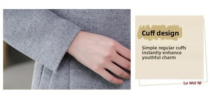 Plus Size Women's Overcoat Long Thickened Woolen Coat Long Collar Slim Fit Waist Cinched Outerwear Spring Autumn New Style Ho...