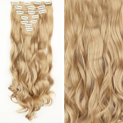 7 peças/conjunto de aplique de cabelo com 16 grampos, preto, longo e liso, cabelo natural, aplique de cabelo ombre, fibra resistente ao calor para penteado feminino