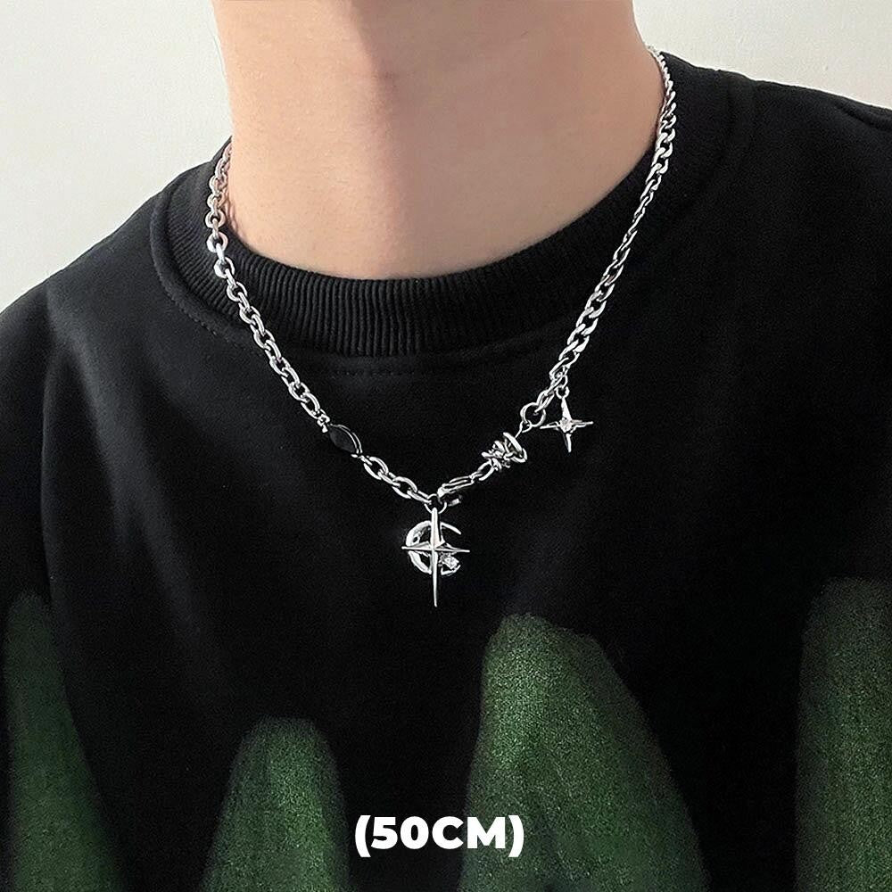 Colar de Hip Hop Zircon Star Camada Dupla Masculino Feminino Tendência Charme Aço Titânio Pingente Corrente Unissex Joias Atacado