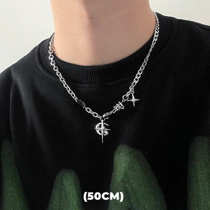 Colar de Hip Hop Zircon Star Camada Dupla Masculino Feminino Tendência Charme Aço Titânio Pingente Corrente Unissex Joias Atacado
