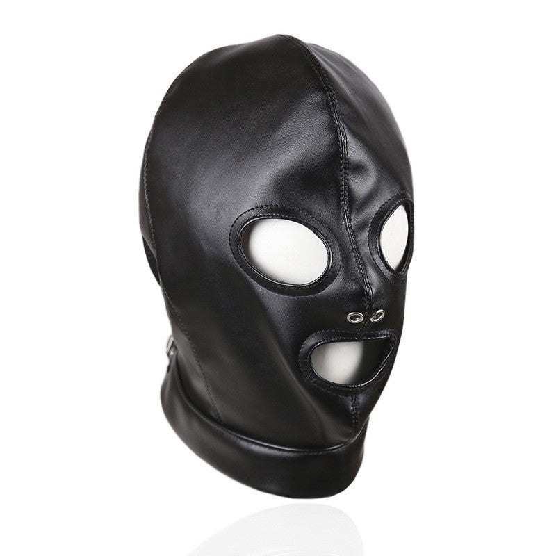 Unisex Latex Hood Mask Sexy Men Women PU Leather Masks Cosplay Flirting Tail Chest Strap Headwear Cosplay Sexy Accessory