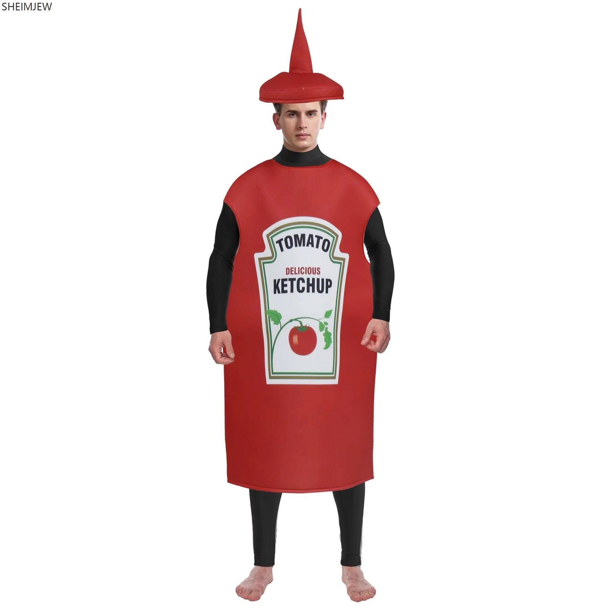 Halloween Funny Ketchup Salad Sauce Cosplay Costumes Adult Unisex Food Party Stage Show Fancy Dress Carnival Bar Mascot Dress Up
