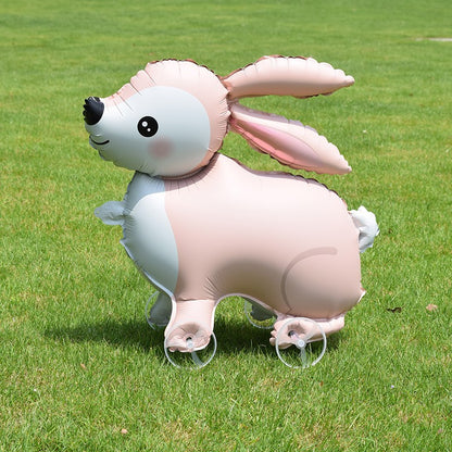 Cartoon Standing Animal Ballons with Wheels Kids Toys Outdoor Yard Walking Balloons Birthday Party Baby Shower Decor Photo Props