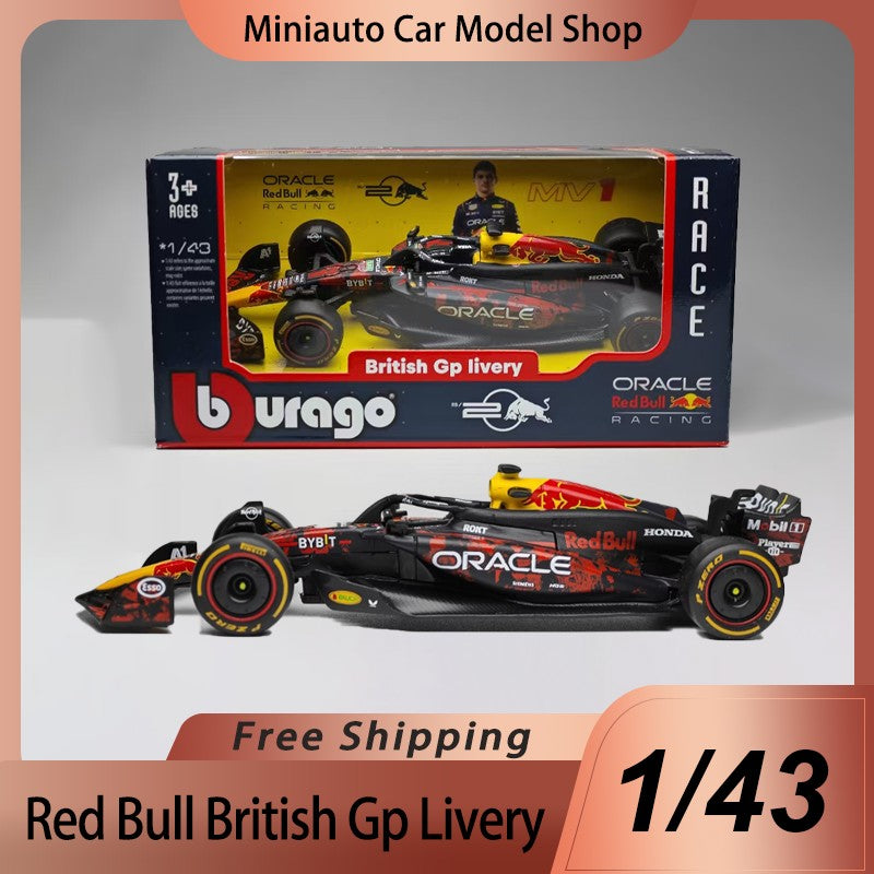 New In Stock Bburago 1:43 Red Bull Rb20 British Gp F1 Alloy Miniature Diecast Model Blood Red Bull Car Model Toys Kids Gift