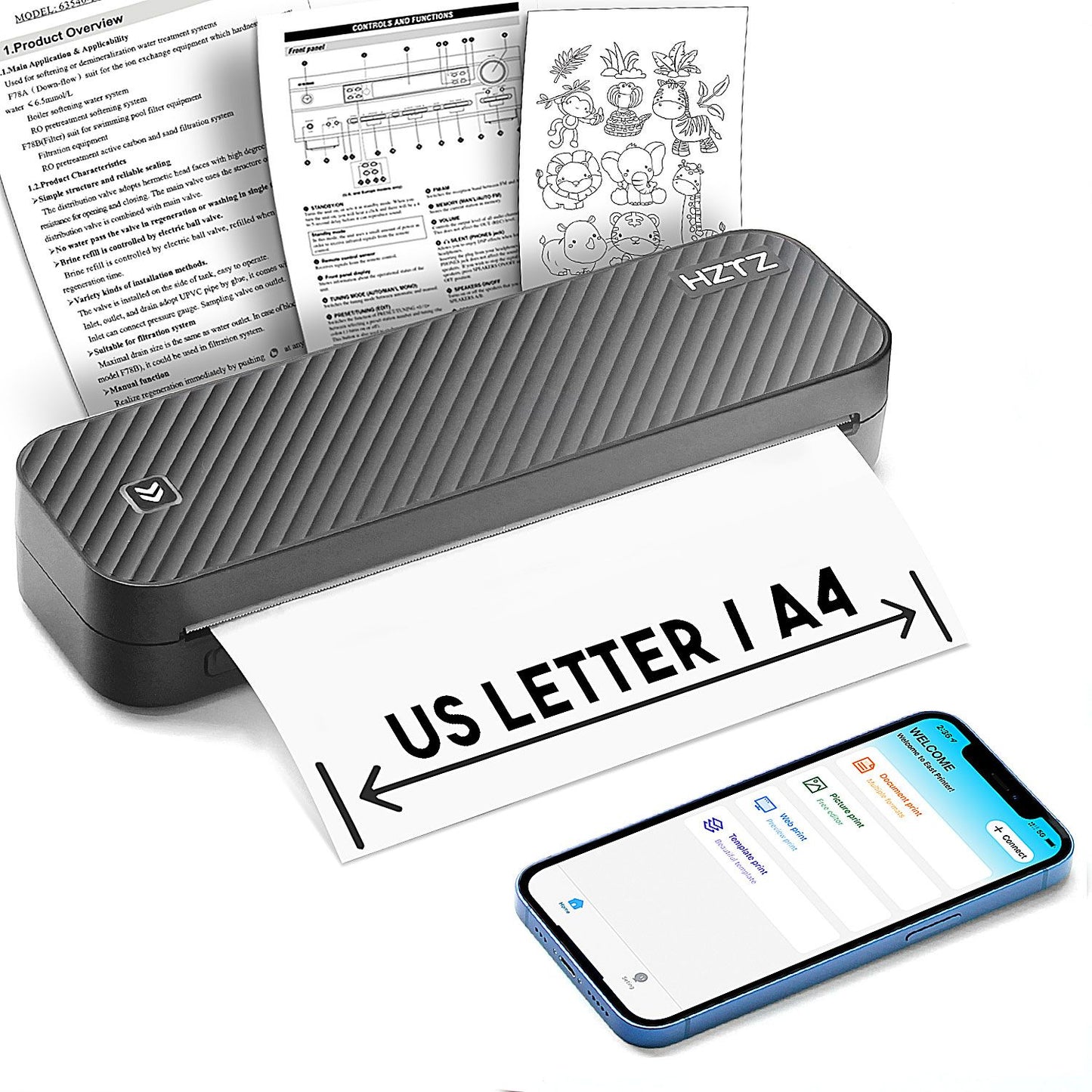Impressora Térmica Portátil Sem Tinta A4 Bluetooth PDF Excel Word para Impressão de Documentos com Rolo de Papel para Trabalho de Escritório Casa Escola