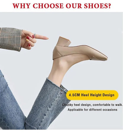 Four Seasons Shoes Soft Bottom Middle-aged Women's Shoes Chunky Heeled Mom Shoes Comfortable Casual Work Leather Shoes
