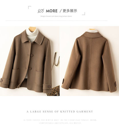 2025 Autumn Winter New Double-Sided Wool Coat Women Section Short Woolen Coats Single-breasted Black Khaki Cardigan Outerwear