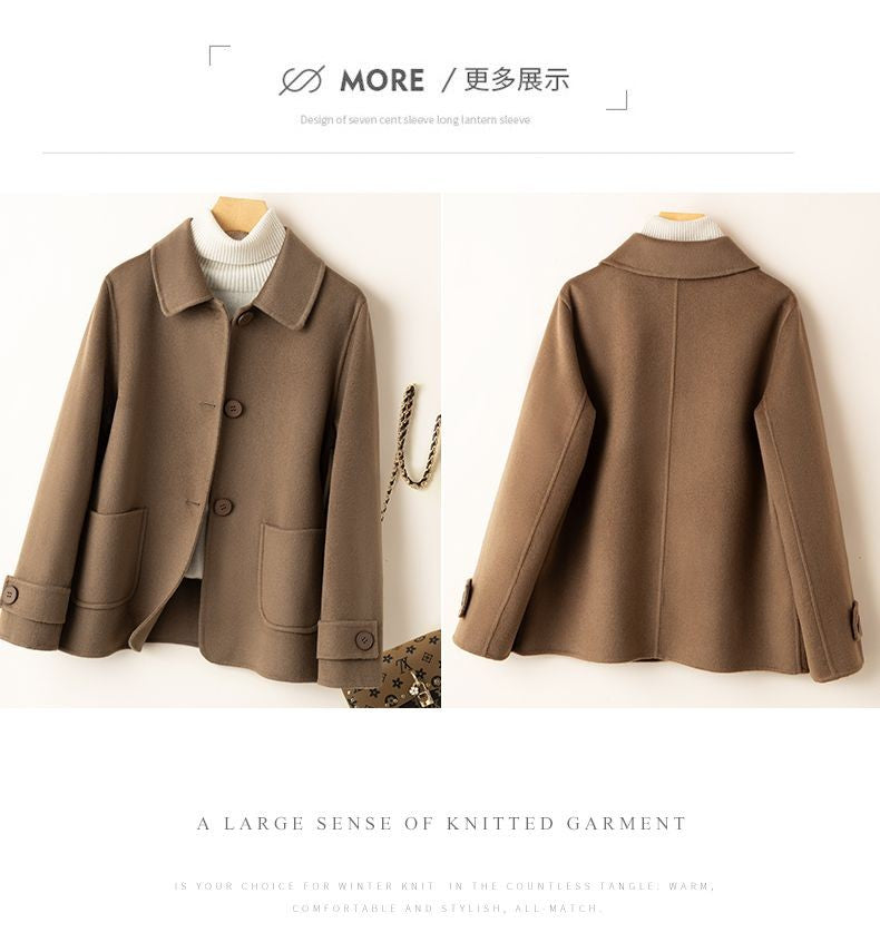 2025 Autumn Winter New Double-Sided Wool Coat Women Section Short Woolen Coats Single-breasted Black Khaki Cardigan Outerwear