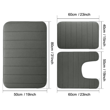 Velvet Memory Foam Bathroom Rug Set Of 3 Water Absorption Non Slip Extra Soft Bath Mats Machine Washable&Dry Toilet Floor Mat