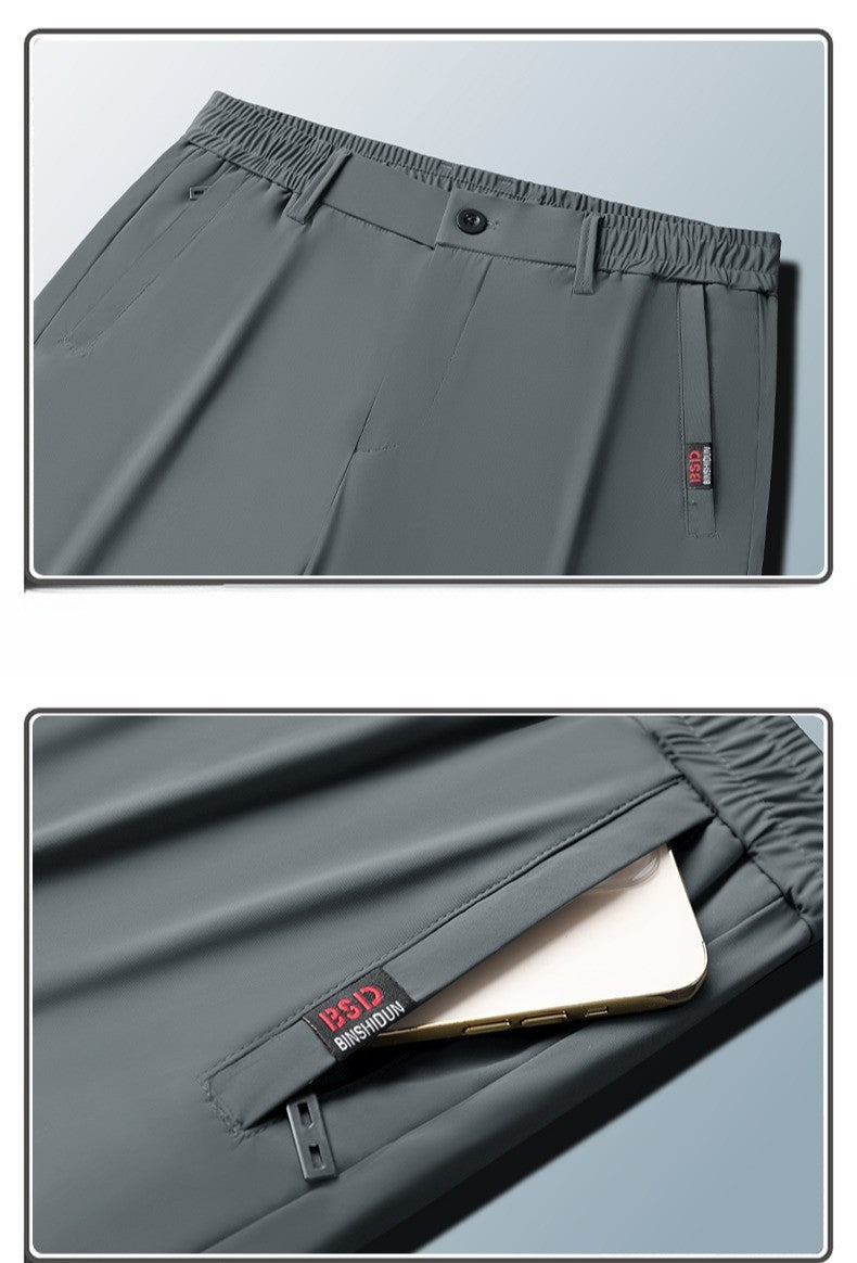 Summer New Men's Ice Silk Pants Korean Y2K All Match Elastic Sweatpants Office Business Casual Fashion Straight Suit Trousers