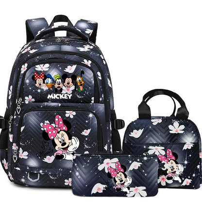 Mochila Mickey Minnie 3 Peças para Meninas e Meninos com Lancheira e Estojo, Mochila Escolar Fofa para Ensino Fundamental e Médio, Presente de Natal