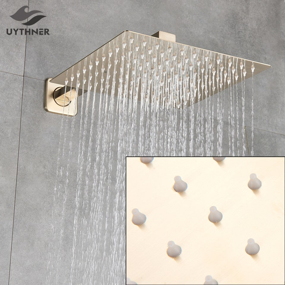 Chuveiro Quadrado de Teto 8"/10"/12" Ultrafino para Banheiro com Braço de Chuveiro Acessórios de Torneira Montado na Parede