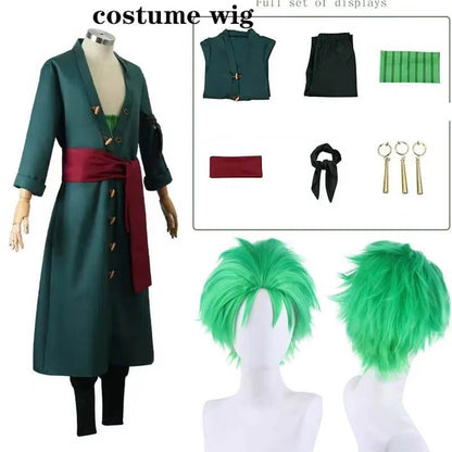 Roronoas Cosplay Costume Anime Kimono Robe Zoro Cloak Uniform Halloween Outfits With Earrings For Comic Con