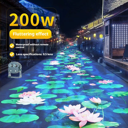 Projetor de Ondas de Água Dinâmicas Externo, Holofote com Padrão de Lótus para Iluminação Criativa de Ambiente em Jardim e Pátio