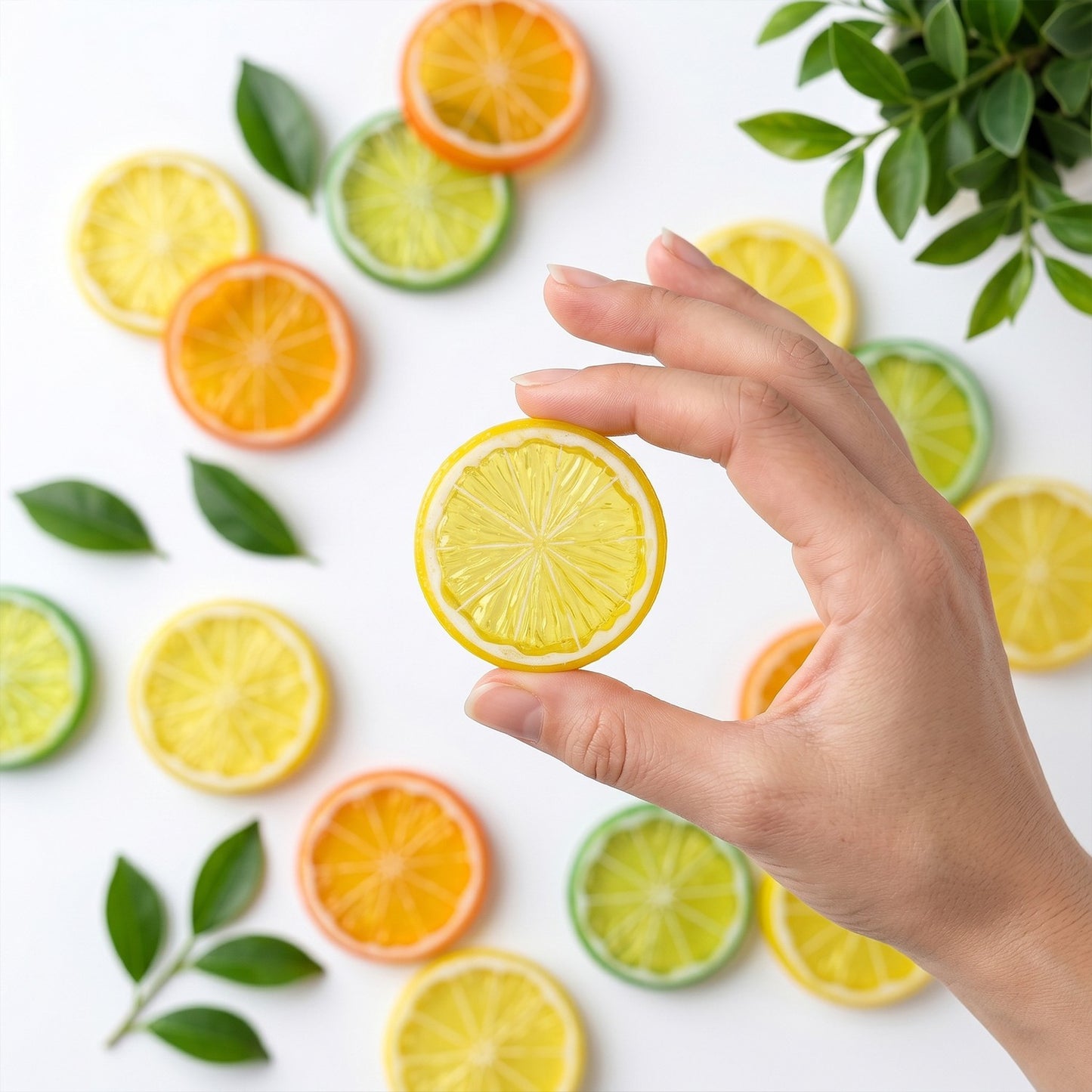 9 Pcs Mixed Color Artificial Lemon Slices, Vibrant Fake Citrus Cutouts, Party Table Scatter, Photo Booth Backdrop Accents, Summe