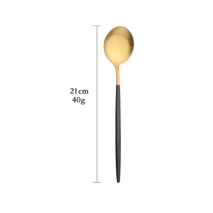 Talheres de Aço Inoxidável Preto Dourado Kit de Talheres Faca de Jantar Colher de Café Garfo Garfo de Salada Colher Faqueiro