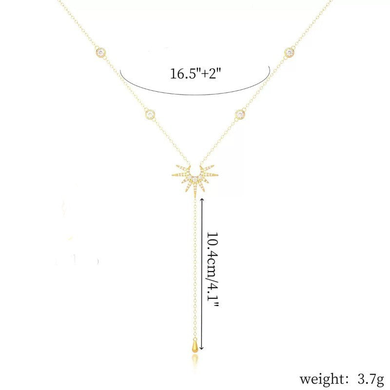 Colar com Pingente em Y de Aço Inoxidável para Mulheres e Meninas Elegante Moda Zircônia Cúbica com Borla Longa Gargantilha Joias de Presente