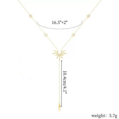Colar com Pingente em Y de Aço Inoxidável para Mulheres e Meninas Elegante Moda Zircônia Cúbica com Borla Longa Gargantilha Joias de Presente