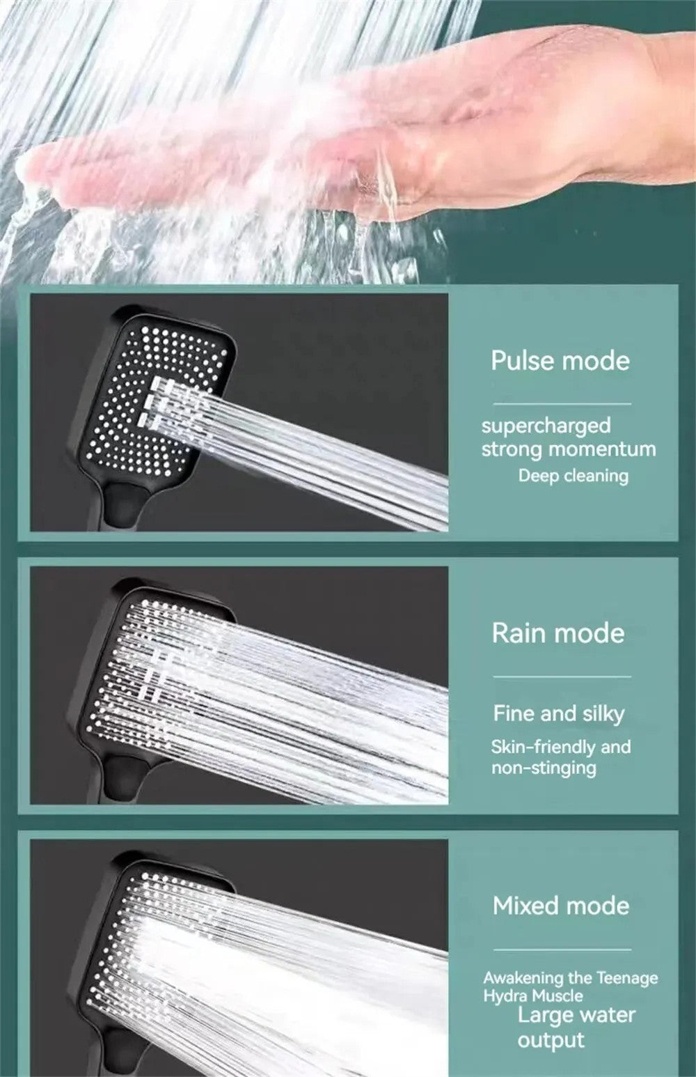 3 Mode Adjustable High Pressure Shower Head Handheld Large Flow Water Saving Pressurized Shower Head Mixer Bathroom Accessories