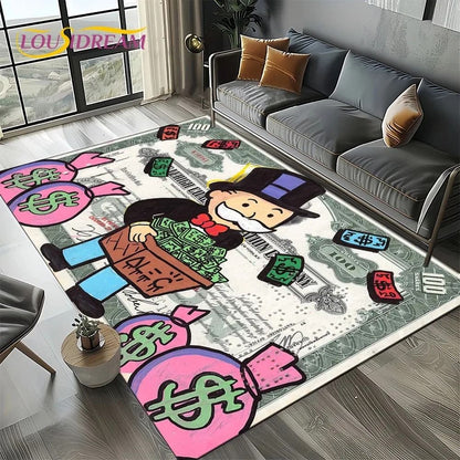 3D Rich Man Game Monopoly Dollar Cartoon Carpet Rug for Living Room Bedroom Home Sofa Decoration Kid Area Rug Non-slip Floor Mat