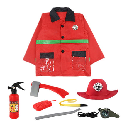 Toddler Firefighter Costume Halloween Role Play Set with Water Gun, Walkie Talkie, Compass Whistle, Party Birthday Gift