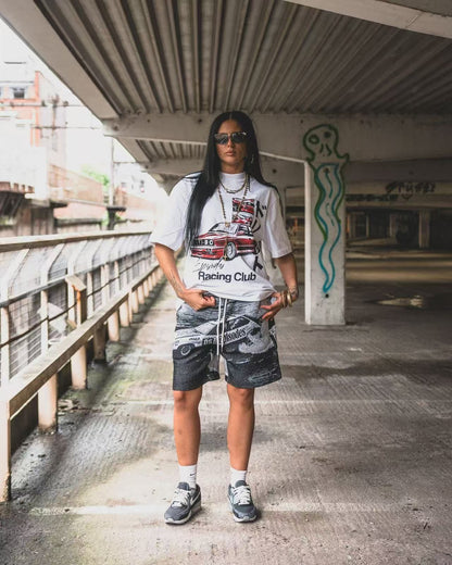 Trendy Y2K car pattern print simple casual men T-shirt retro European American Gothic high street punk Harajuku short sleeve