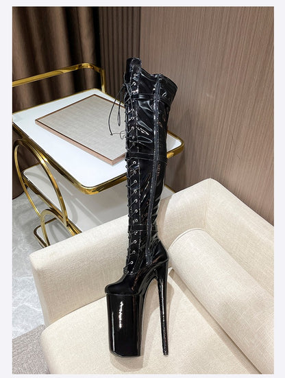 26cm Super High Heel Thigh High Boots Sexy Women Shoes Pole Dance Stripper Shoes Platform Over-the-Knee Zip Crotch High Boots