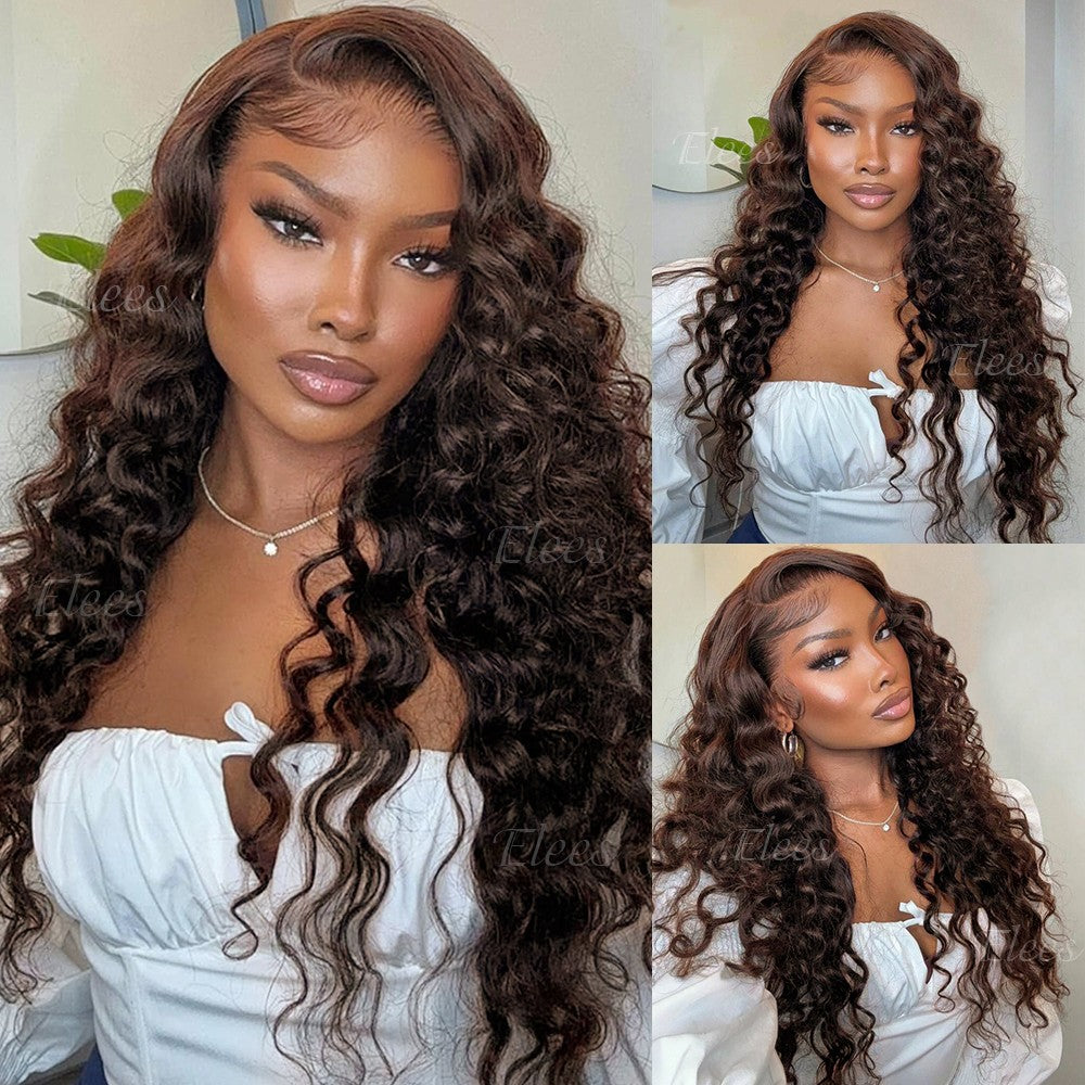 Cabelo Castanho com Fechamento, Cachos Soltos, Cabelo Humano Brasileiro Virgem 12A, Cachos Soltos e Profundos, Cabelo Cru