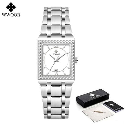 WWOOR Top Brand Luxury New Ladies Diamond Watch Fashion Square lady Wrist Watch Simple Women Dress Small Watch Relogio Feminino