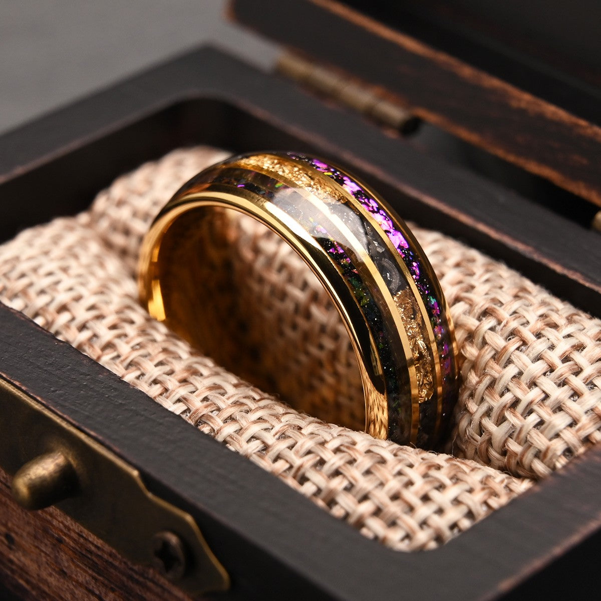 Anel de tungstênio com meteorito 8MM anéis aliança de compromisso moda joias masculina alianças de casamento anéis de noivado de ametista presente
