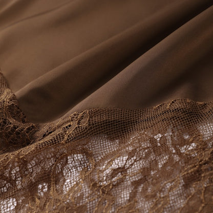 Satin Skirts Women Loose High Waist Patchwork Lace See Through Skirt Female 2025 Chic Solid Sexy Elegant Streetwears