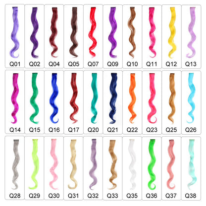 Cabelo Sintético Arco-Íris Ondulado, Extensões de Cabelo Longas, Extensões de Cabelo com um Único Clipe, Perucas Coloridas de Fibra Sintética, Cabelo Falso 20";;VERDADEIRO;;"Q33,20inches